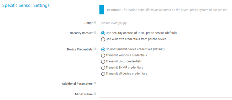 Specific Sensor Settings